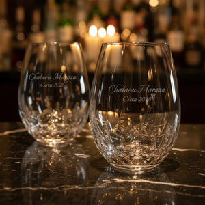 Waterford Lismore Essence Stemless Deep Red Wine Glasses, 20oz, Set of 2 lifetime engraving