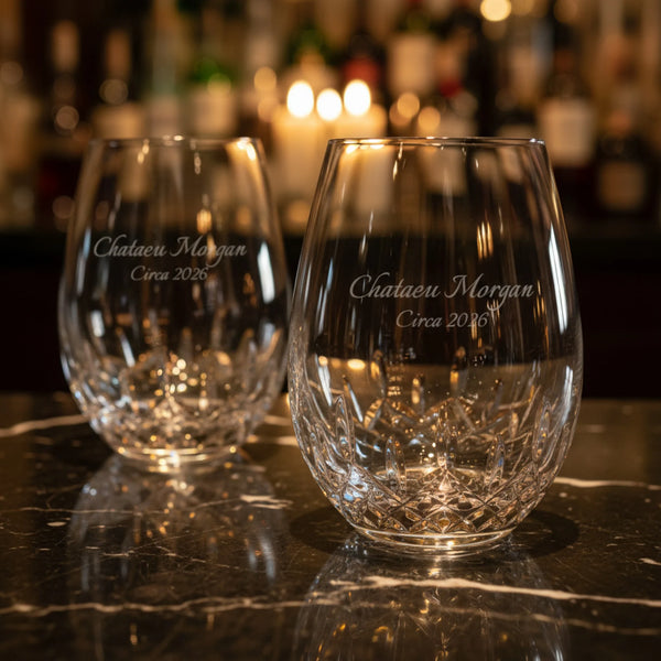 Waterford Lismore Essence Stemless Deep Red Wine Glasses, 20oz, Set of 2 lifetime engraving
