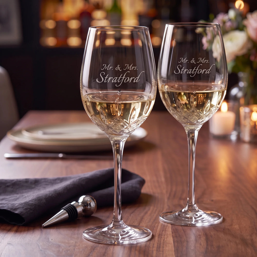 Waterford Lismore Essence White Wine Glasses, 12oz, Set of 2 lifetime engraving
