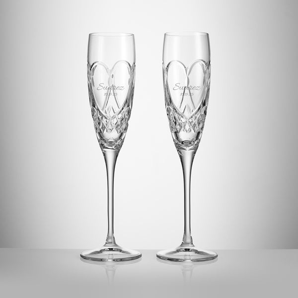 Waterford Crystal Champagne Flutes, Set of 2 lifetime engraving