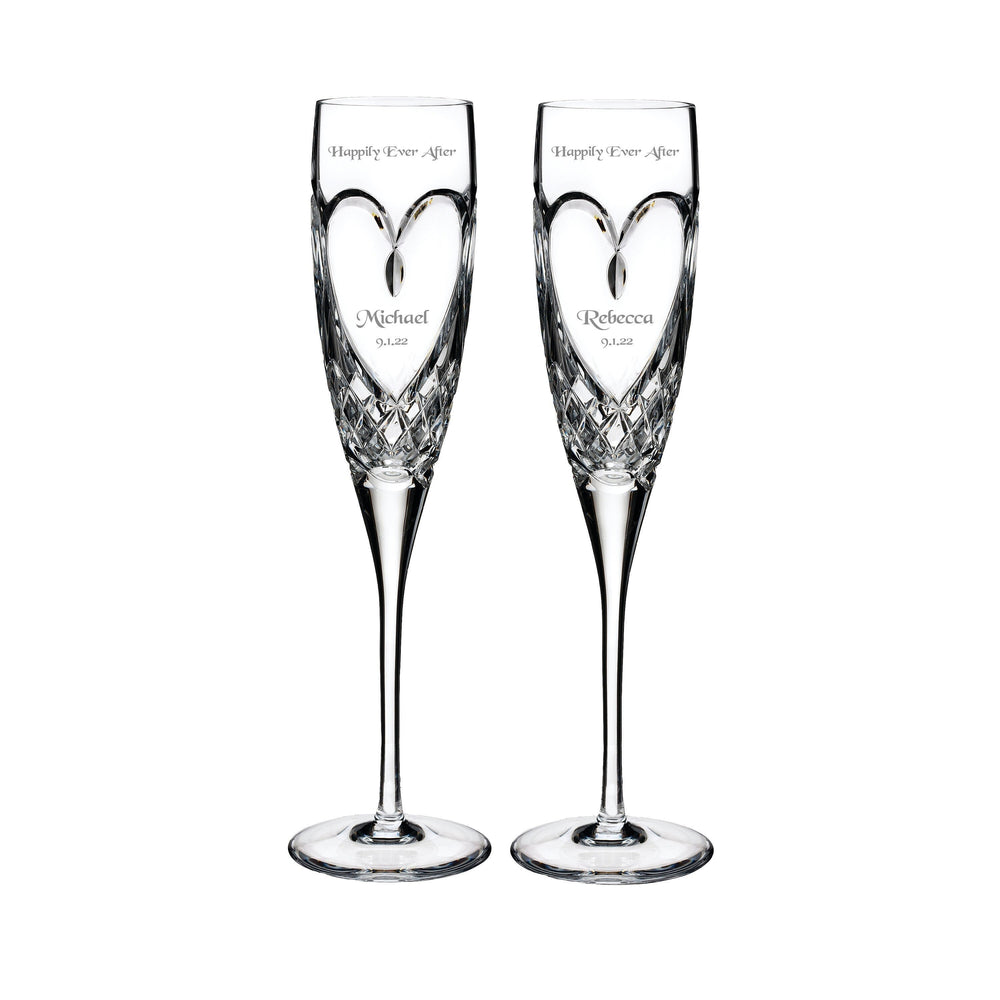Waterford Crystal Champagne Flutes, Set of 2 lifetime engraving