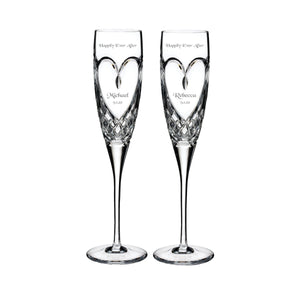Waterford Crystal Champagne Flutes, Set of 2 lifetime engraving