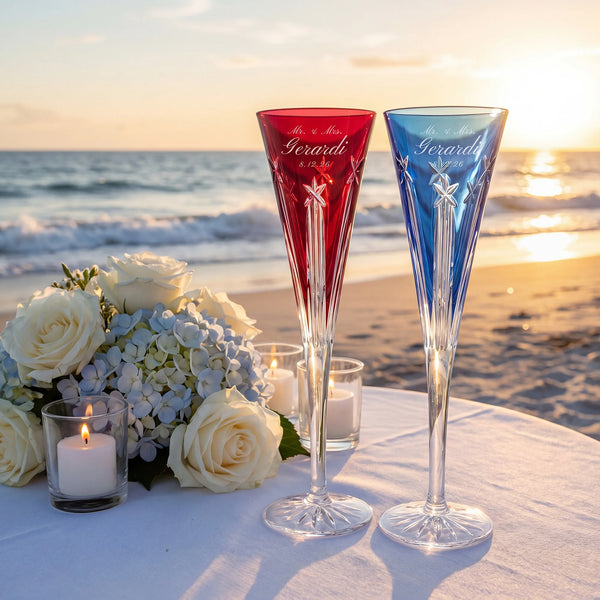 Waterford US250 Red & Blue Champagne Flutes, 5oz, Set of 2