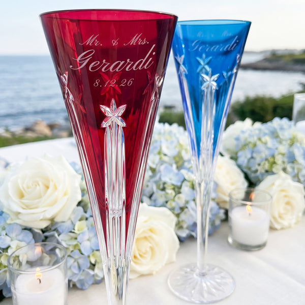 Waterford US250 Red & Blue Champagne Flutes, 5oz, Set of 2