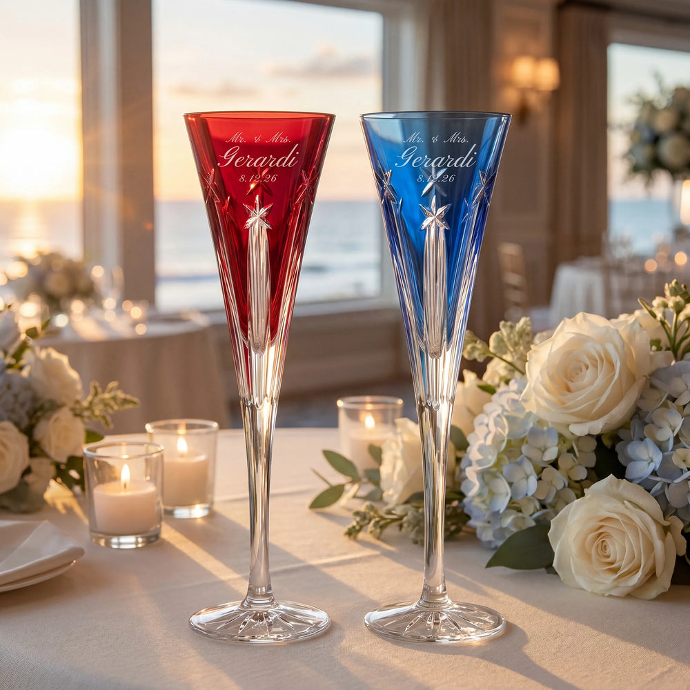 Waterford US250 Red & Blue Champagne Flutes, 5oz, Set of 2