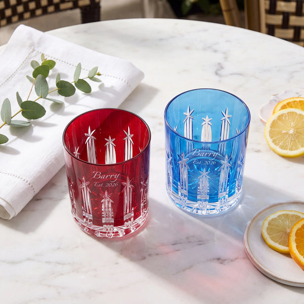 Waterford US250 Red & Blue Double Old Fashioned Glasses, 11.5oz, Set of 2 lifetime engraving