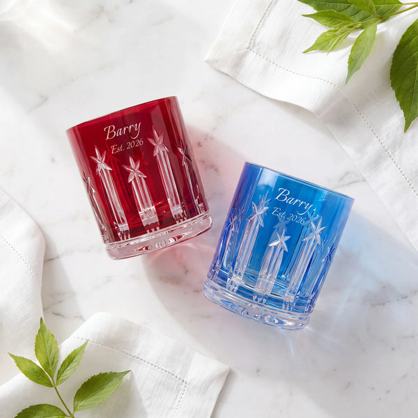 Waterford US250 Red & Blue Double Old Fashioned Glasses, 11.5oz, Set of 2 lifetime engraving