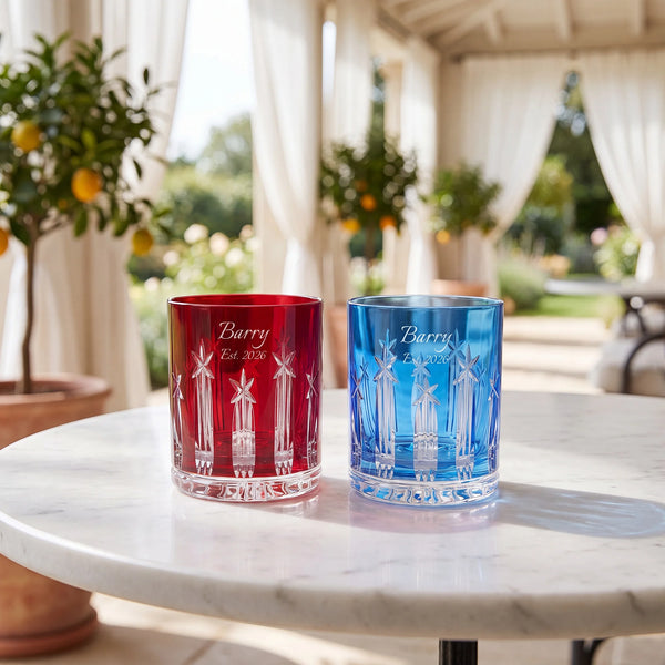 Waterford US250 Red & Blue Double Old Fashioned Glasses, 11.5oz, Set of 2 lifetime engraving