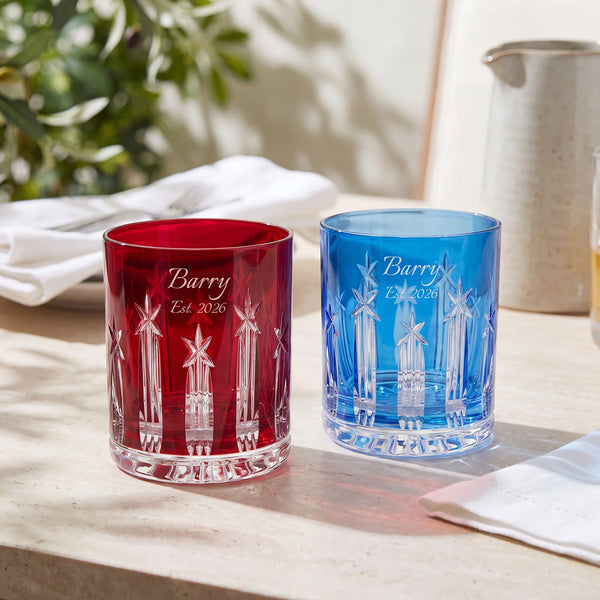 Waterford US250 Red & Blue Double Old Fashioned Glasses, 11.5oz, Set of 2 lifetime engraving