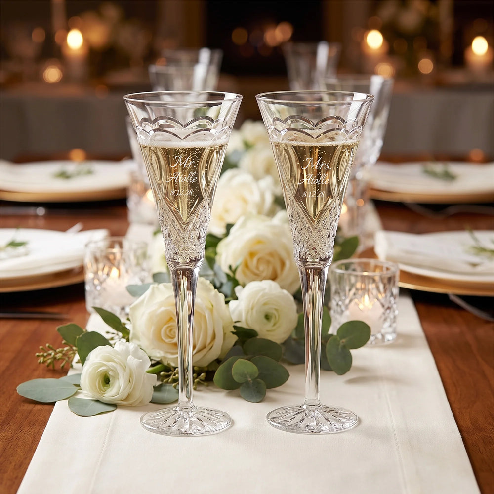 Waterford Wedding Champagne Flutes, 6oz, Set of 2 lifetime engraving