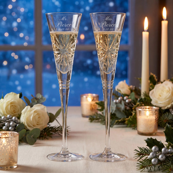 Waterford Winter Wonders Snowflakes Champagne Flutes, 6oz, Set of 2
