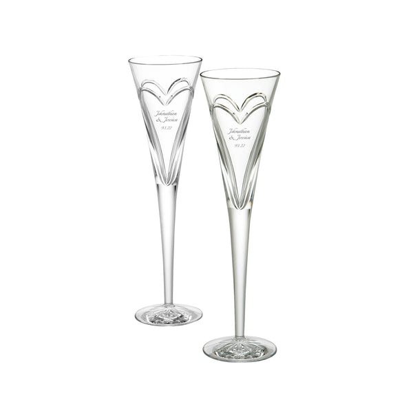 Waterford Wishes Love & Romance Champagne Flutes, 6oz, Set of 2 lifetime engraving