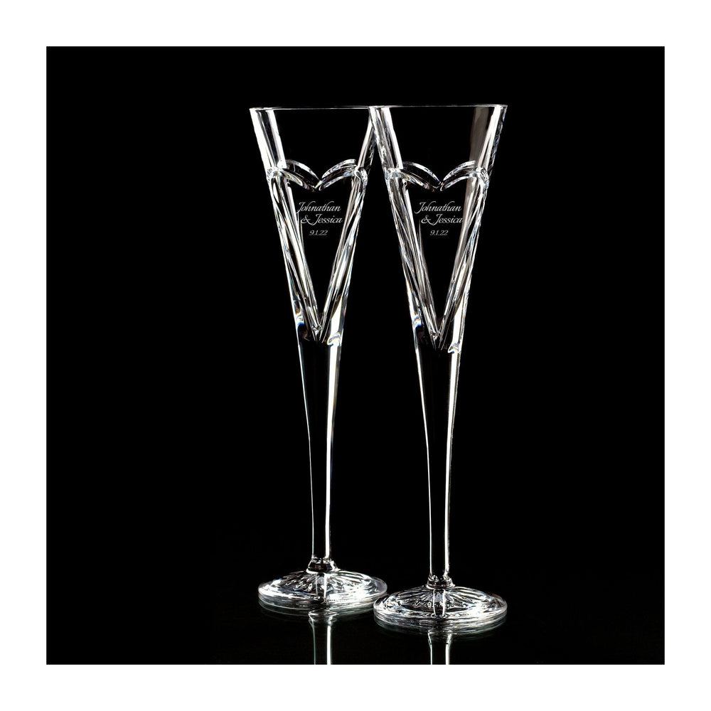 Waterford Wishes Love & Romance Champagne Flutes, Set of 2 lifetime engraving